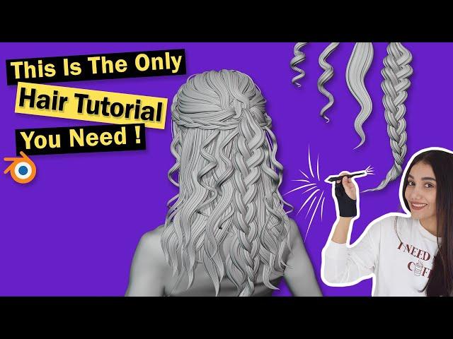 Easiest Way To Create EVERY Stylized Hair In Blender Tutorial - Straight + Braid + Curly Hair