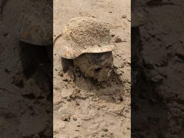 The Kakhovka reservoir bottom reveals WW2 soldiers skulls and remains.