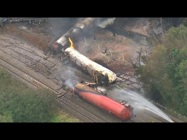 Homes evacuated after freight train catches fire in Wales