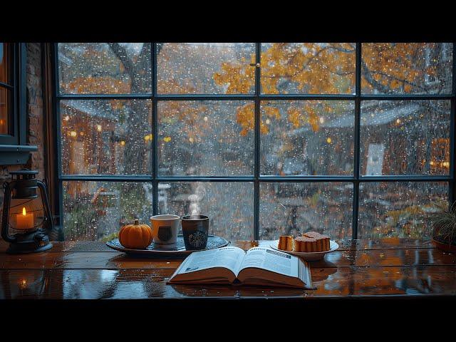 Rainy Autumn Day️Cozy Autumn Coffee Shop Ambience | Rain Sounds for Study, Relaxation, Sleeping