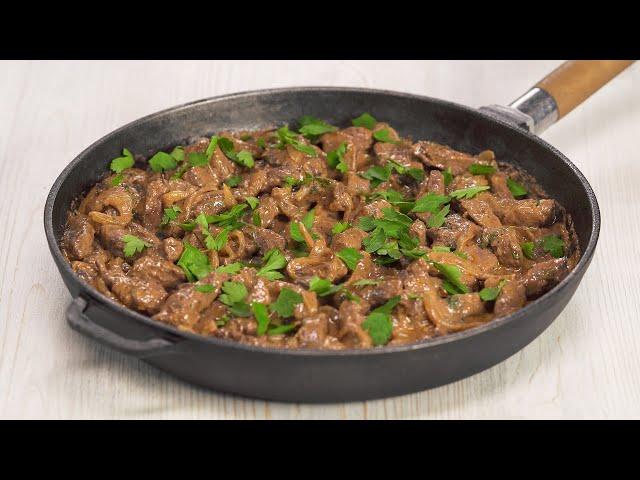 Tender & Delicious Liver Stroganoff | Liver & Onion in Creamy Tomato Sauce. Recipe by Always Yummy!