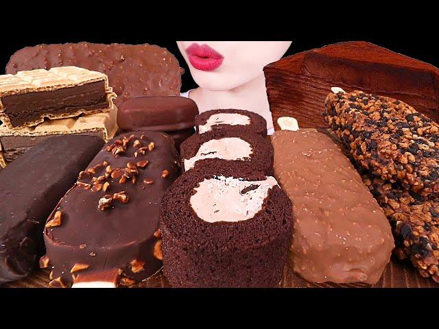 ASMR MUKBANG｜CHOCOLATE PARTY * ICE CREAM CREPE CAKE MONAKA 초코 크레이프 초코롤 케이크 초코아이스크림 EATING SOUNDS 먹방