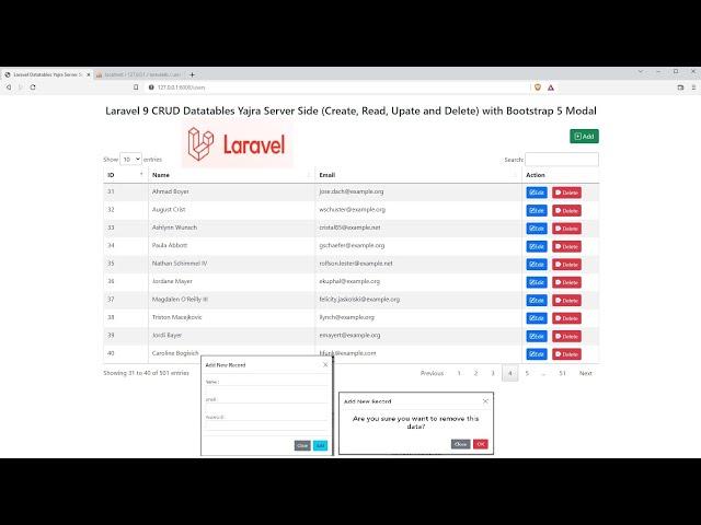 Laravel 9 CRUD Datatables Yajra Server Side (Create, Read, Upate and Delete) with Bootstrap 5 Modal