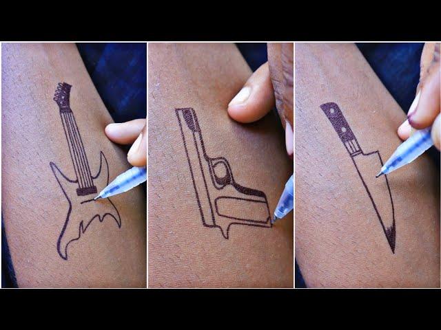 Best tattoo designs for girls :- unique guitar || silent gun and skull knife tattoos