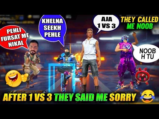 Random Players Call Me Noob  And I Challenge 1 vs 3  || Free Fire Noob Prank || FireEyes Gaming