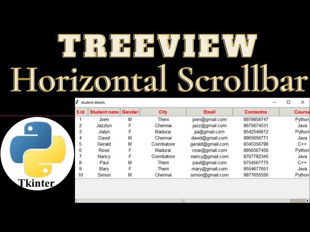 Display MySQL data in python table :Treeview with horizontal scrollbar