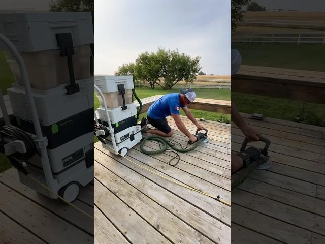 Nice evening to start refinishing  a deck with the ​⁠@festool-canada RG 130 and dust collection