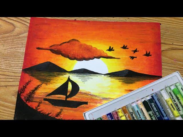 SUNSET SCENERY | Drawn Using Oil Pastels