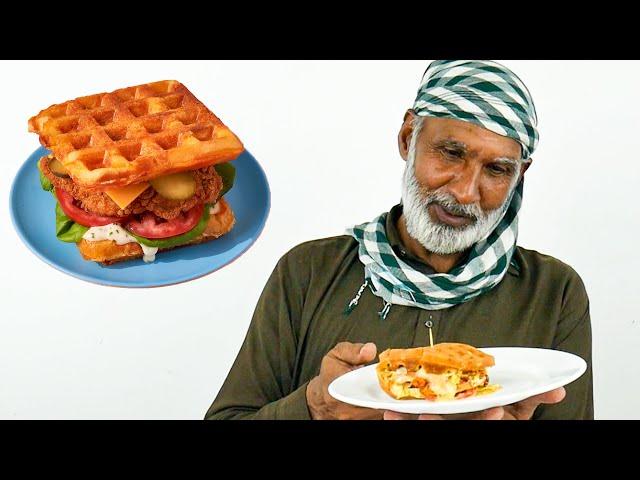 Tribal People Try Waffle Sandwich