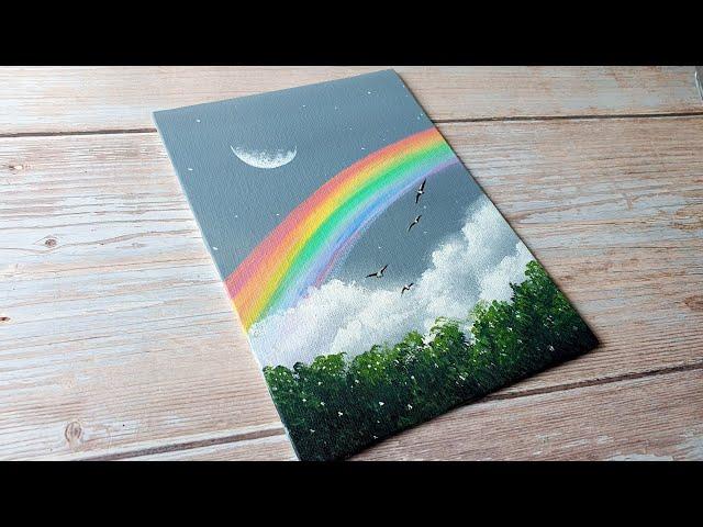 rainbow landscape painting / easy acrylic painting ideas for beginners ️