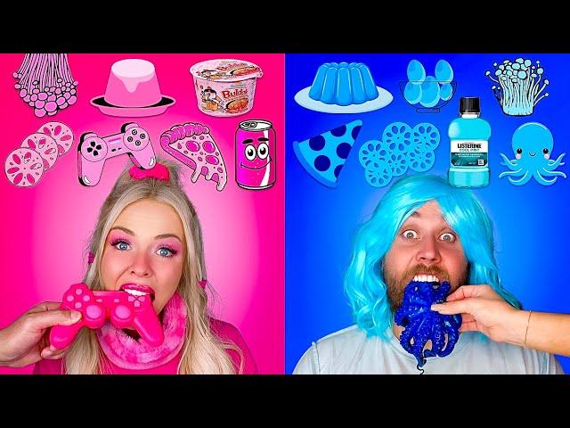 ASMR COLOR FOOD MUKBANG, Pink VS Blue Food Challenge! Eating Only One Color Food