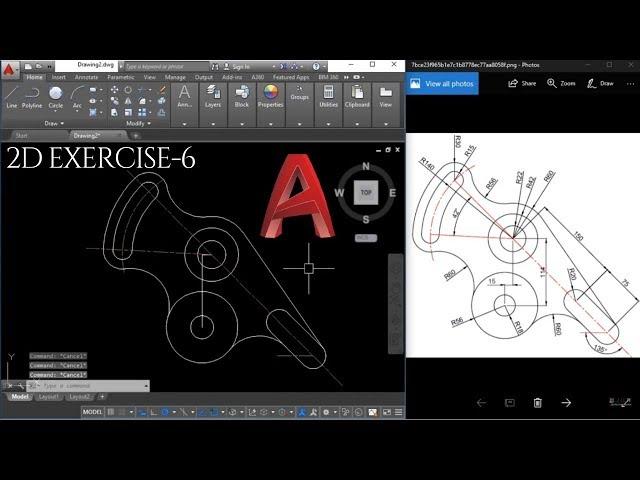 Autocad 2d Practice Drawing for Beginners - Exercise 6 (Basic to advance level )