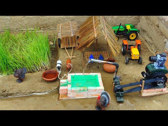 DIY Agriculture farming |Village house | mini farm - with water pump | cow shed | TUBWELL