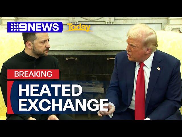 Trump blows up at Zelenskyy in tense White House meeting | 9 News Australia