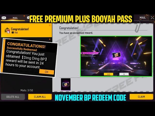 FREE FIRE REDEEM CODE TODAY November 1 | FF REWARDS REDEEM CODE | FF BOOYAH PASS REDEEM CODE TODAY