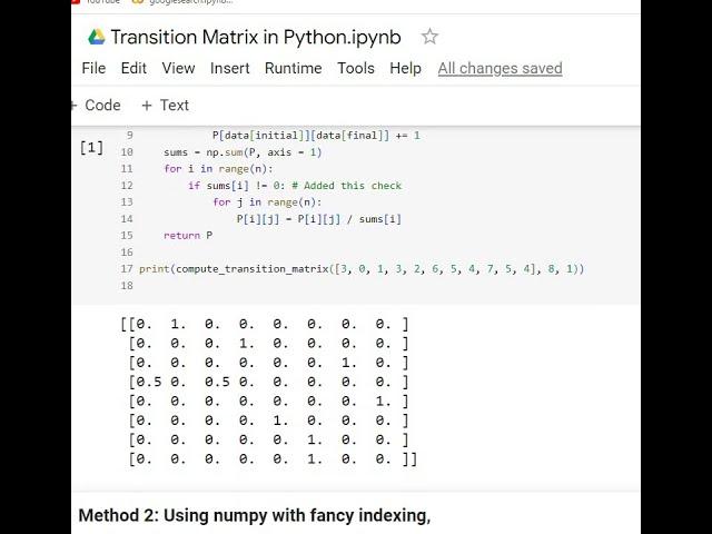 Will be day and will be code.  Transition Matrix.  Python Code. #pythoncode , #python , #matrix