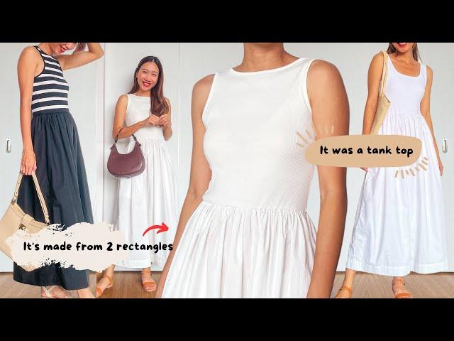 DIY TANK DRESS from a tank top and 2 rectangles | Super easy & beginner friendly sewing project