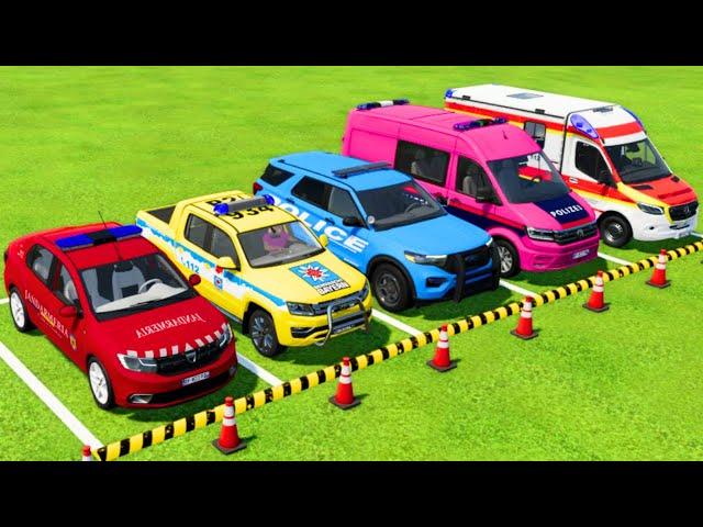 DACIA, VOLKSWAGEN, FORD POLICE CARS & MERCEDES AMBULANCE EMERGENCY CAR ARE DRIVEN TO THE SLIDE! FS22