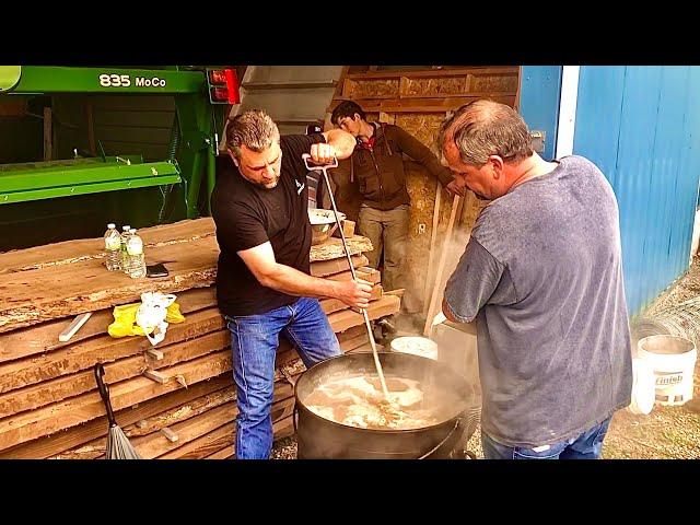 Old fashioned scrapple making! A Pennsylvania Dutch specialty!