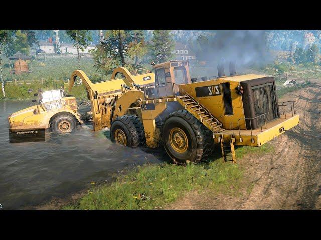 SnowRunner - Biggest Wheel Loader Caterpillar 993k - Heavy Lifting CAT 745C Water Tanker