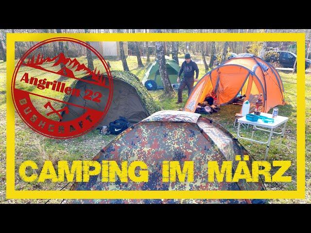 Camping im kalten März mit Toilettenzelt