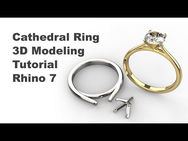 4 Prong Cathedral Engagement Ring Jewelry 3D Modeling Tutorial with Rhino 7 #224