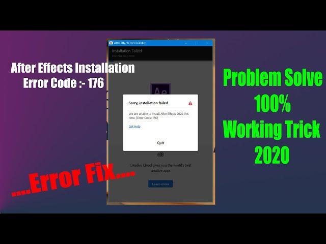 After Effects Installation Error Code 176 Problem Solve 2020 Trick 100% Working Trick Hindi/English