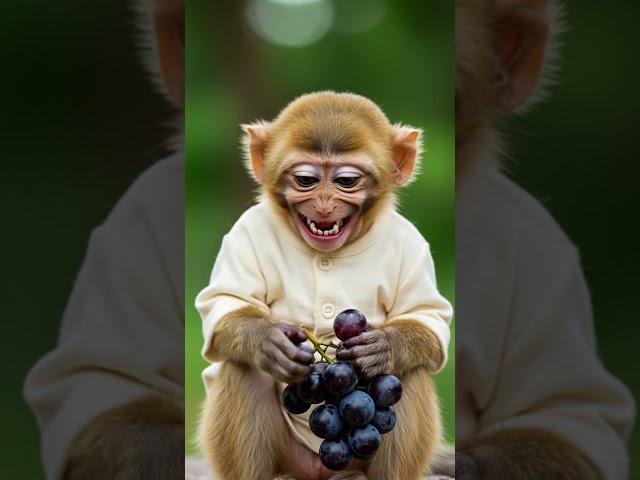 Baby monkey enjoy his grapes and smile #cute #monkey