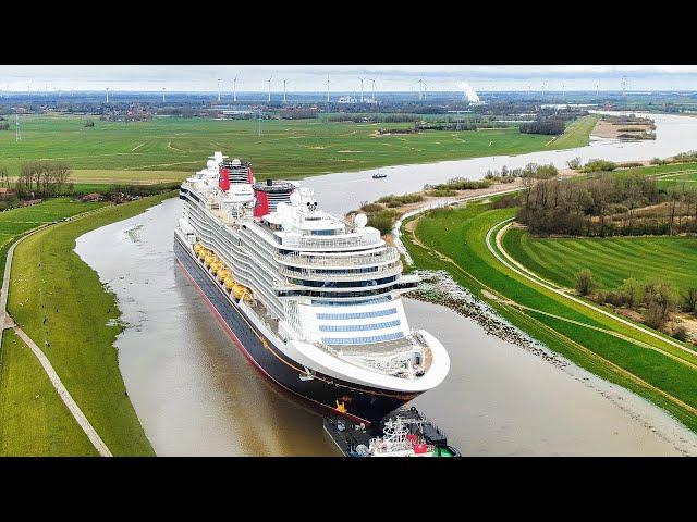 Ship Launch in 8K HDR: Float Out and transfer on a narrow river | Cruise Ship Disney Wish