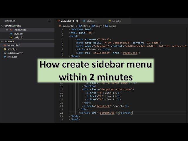 How to code fast? How to create Sidebar Dropdown menu using HTML, CSS and JavaScript