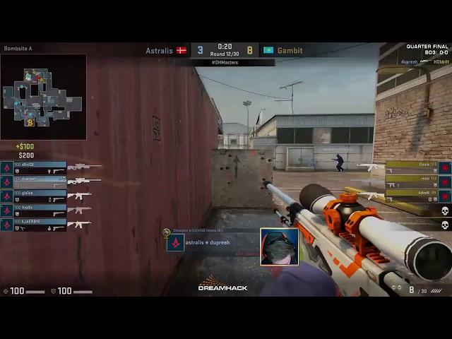 Gambit vs Astralis. dupreeh triple kill hold (Cache). DreamHack Masters Malmö 2017