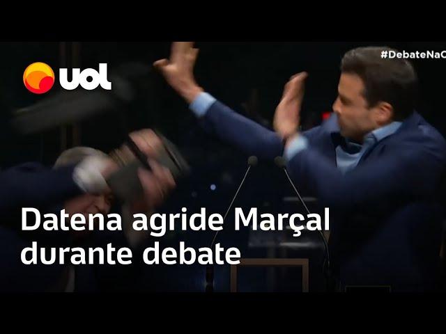 Datena agride Pablo Marçal com cadeirada e TV Cultura interrompe debate; vídeo mostra agressão