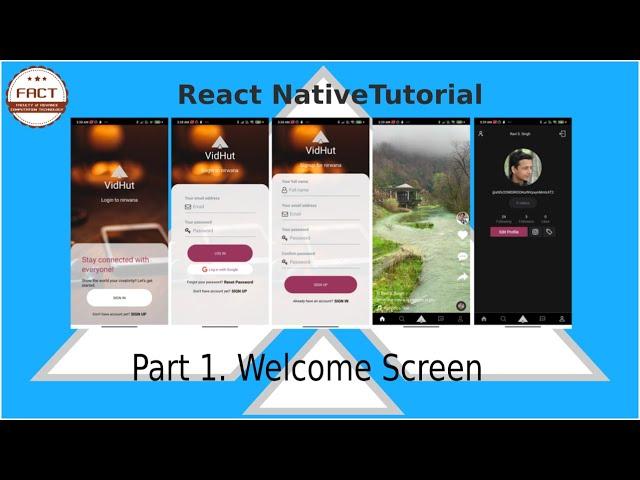 Learn to create TikTok like video sharing app using React Native CLI: VidHut Part 1. Welcome Screen