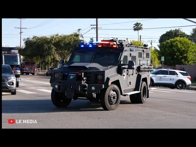 LAPD SWAT RESPONDING CODE 3 TO A SWAT CALL  *RARE AIR HORN USE* (BearCats Unmarked units and busses)