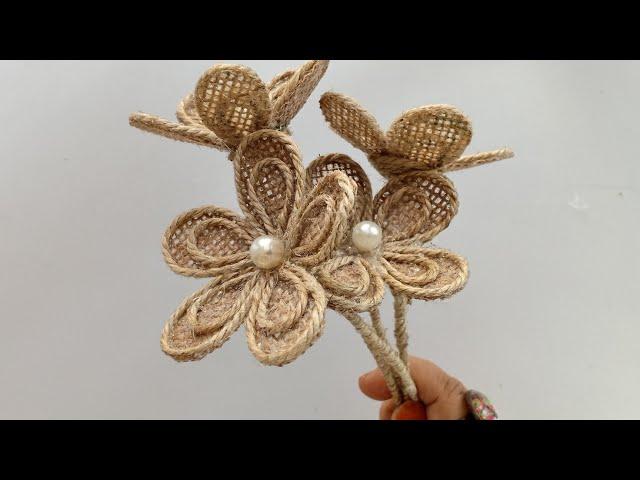 DIY  Easy Burlap Flower Stick making Idea ️/ Easy Jute Crafts/ Golden Fiber Crafts