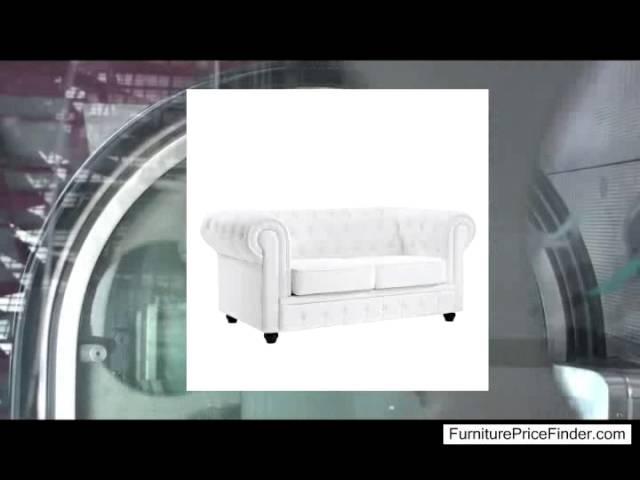 LexMod Chesterfield Loveseat in White Leather and Leather Match