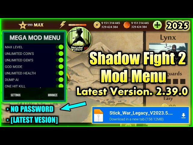 Shadow Fight 2 Mod Menu v2.39.0 | Unlimited Money & Max Level | No password No Key