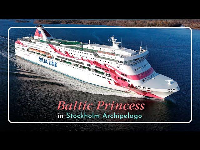 Baltic Princess in Stockholm Archipelago: Passing Kapellskär | Drone