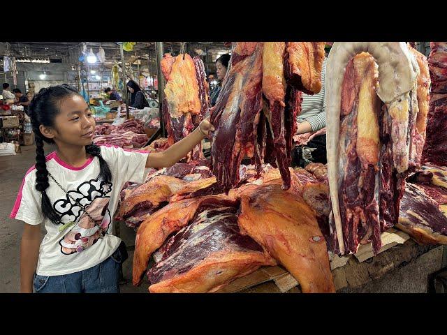 Market show : Chef pich buy beef ribs & beef tail to cook with 2 recipes - Cooking with Sreypich