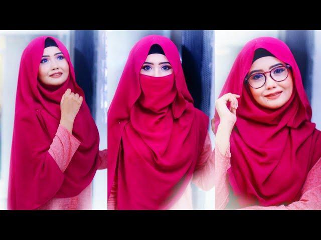 Hijab and Niqab tutorial with Glasses ||Viscose hijab || SanjiDa