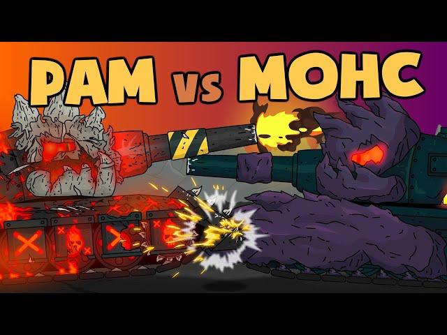 Ram, the Destroyer, vs Mons, the Crasher. Cartoons about tanks