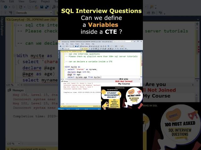 SQL Interview Questions can we declare a variable inside a CTE #sqlinterviewquestionsandanswers