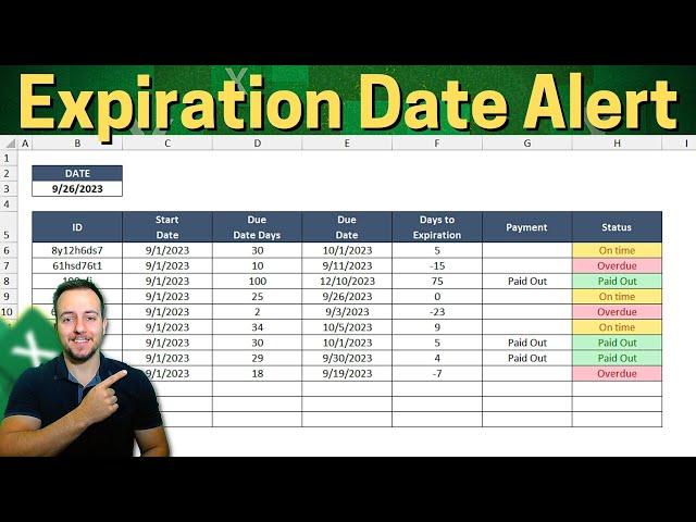 Expiration Date Alerts with Conditional Formatting in Excel | Over Due, On time, Paid Out Highlight