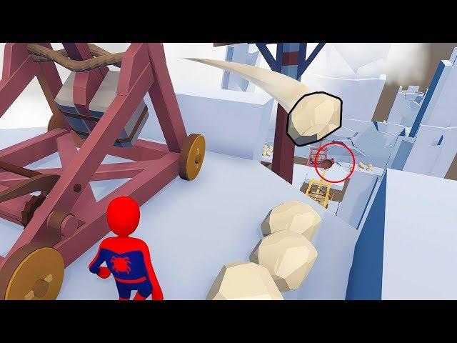 БИТВА КАТАПУЛЬТ В HUMAN FALL FLAT | пластилиновые герои Володя Человек Паук и Железный Человек