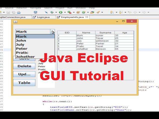 Java Eclipse GUI Tutorial 9 # Populate JTable data from database in java Eclipse and Sqlite