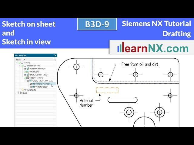 Siemens NX Tutorial | sketching in a drawing view and sketching on a drawing sheet