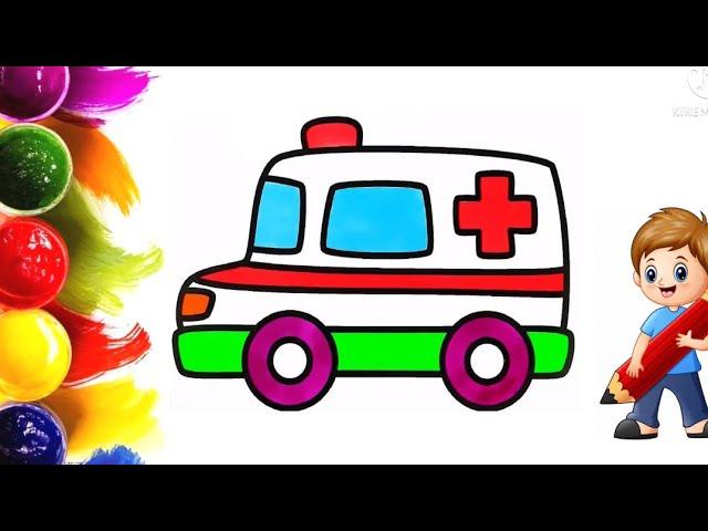 How to draw and color an ambulance for kids| Как нарисовать машину скорой помощи