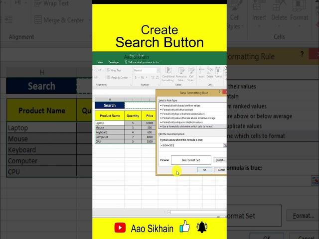 Create Search Button in Excel