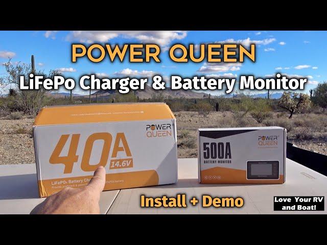 Power Queen 40A Lithium Battery Charger &  Monitor Installation + Demo