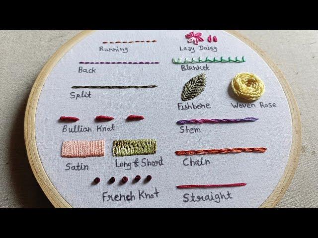 Hand Embroidery for Beginners || 14 basic embroidery stitches by Let's Explore